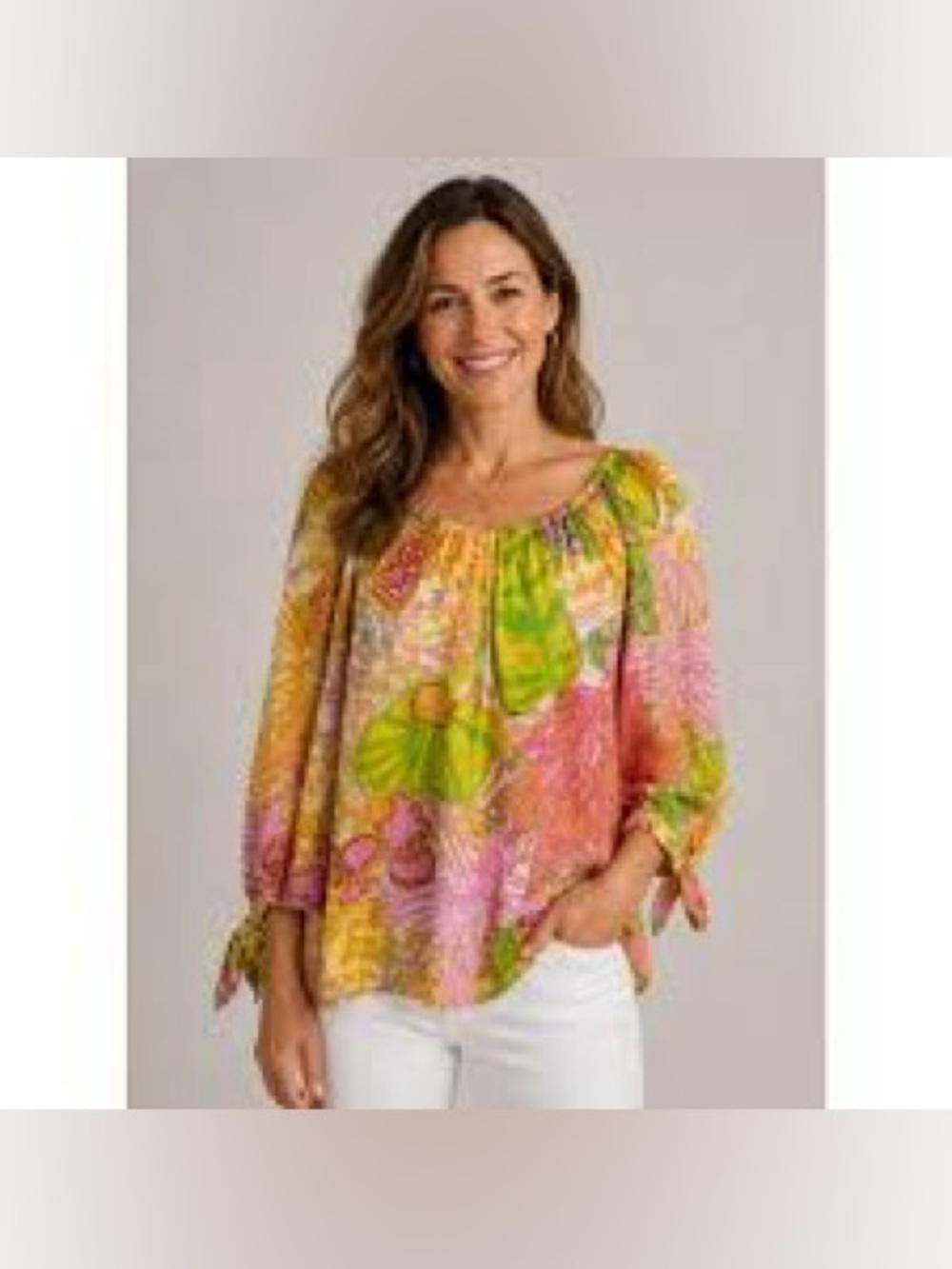 Trina Turk | 100% Silk Multi-Color Floral Sheer Top - Pink & Green